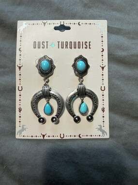 Dust Turquoise Western Naja Horseshoe Faux Turquoise Dangle Earrings